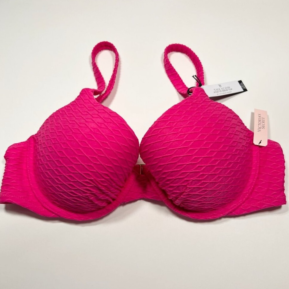 Victoria Secret 36DD ICON Push Up Bikini Top Underwire Textured Pink